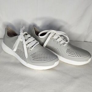 Crocs Literide Pacer Sneaker Shoes Gray White Lace Up Women US Size 9